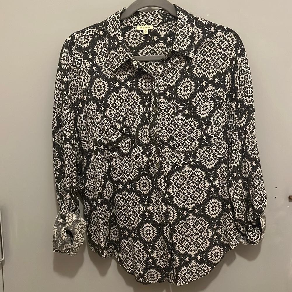 Black and White Patterned Button Down Blouse